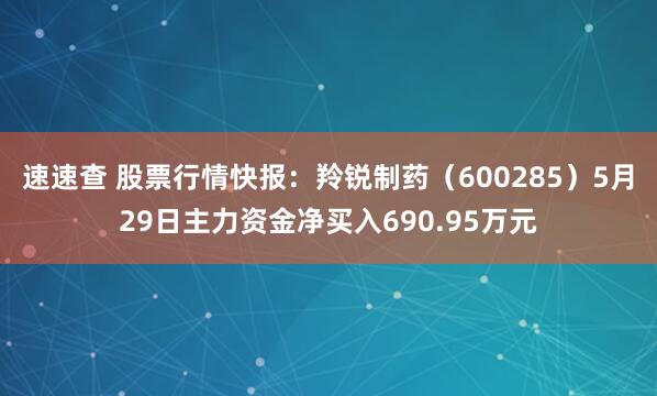 速速查 股票行情快报：羚锐制药（600285）5月29日主力资金净买入690.95万元